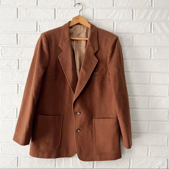 Vintage wool silk oversize warm brown blazer jacket coat - Picture 3 of 13